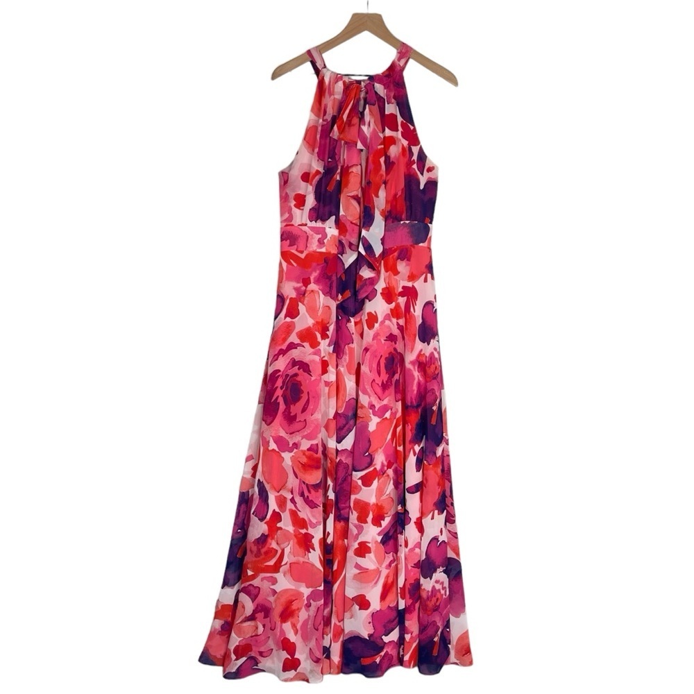 Eliza J Dress Womens 14 Floral Print Sleeveless Maxi Halter Wedding Guest Event - Picture 6 of 12